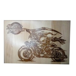 Gravure sur bois Harley Davidson et son squelette