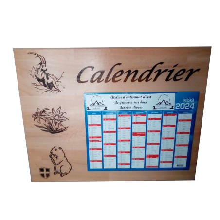 Gravure sur bois d'un support calendrier