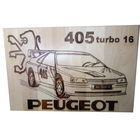 Gravure sur bois 405 Peugeot turbo 18