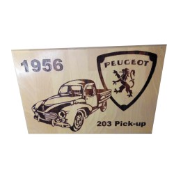 Gravure sur bois Peugeot 203 Pick up